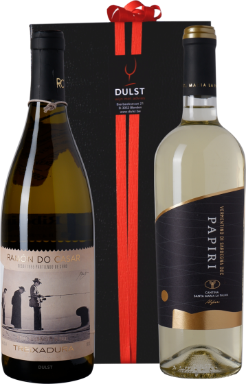 Relatiegeschenk K82 | Doos met 2 flessen witte wijn 'onbekend is onbemind'